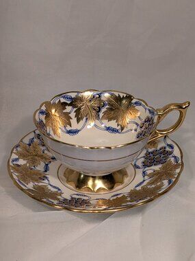 Vintage Royal Stafford La Vigne D'Or Teacup Saucer Blue Gold England